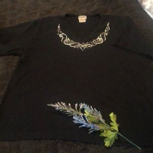 Embellished black v-neck t-shirt